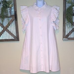 Crown & Ivy Pink Ruffle Sleeve Midi Dress